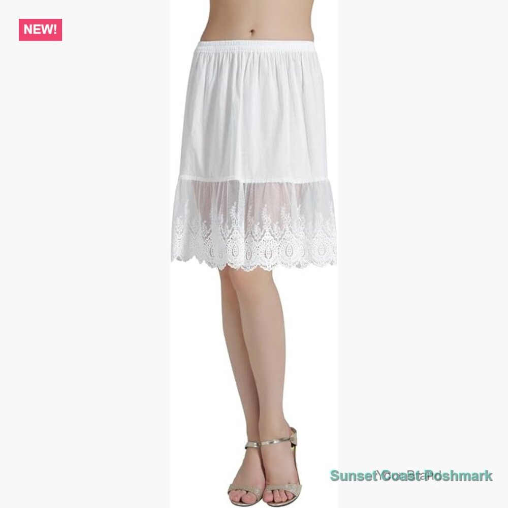 100% Cotton Half Slip Skirt Extender with Lace Trim